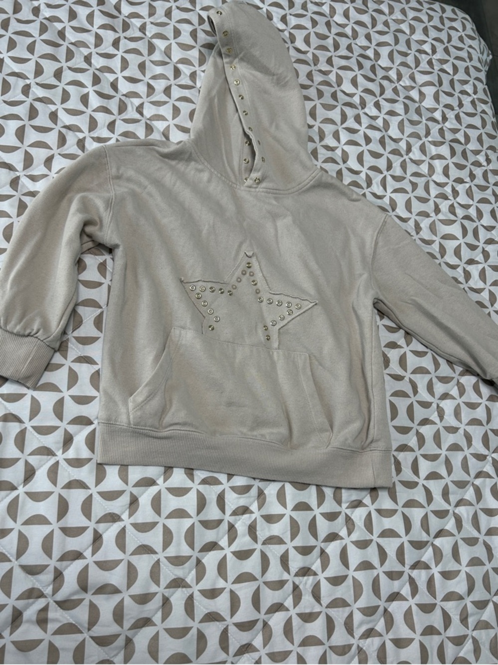 Daisy Lane Taupe Snap-Front Hooded Pullover